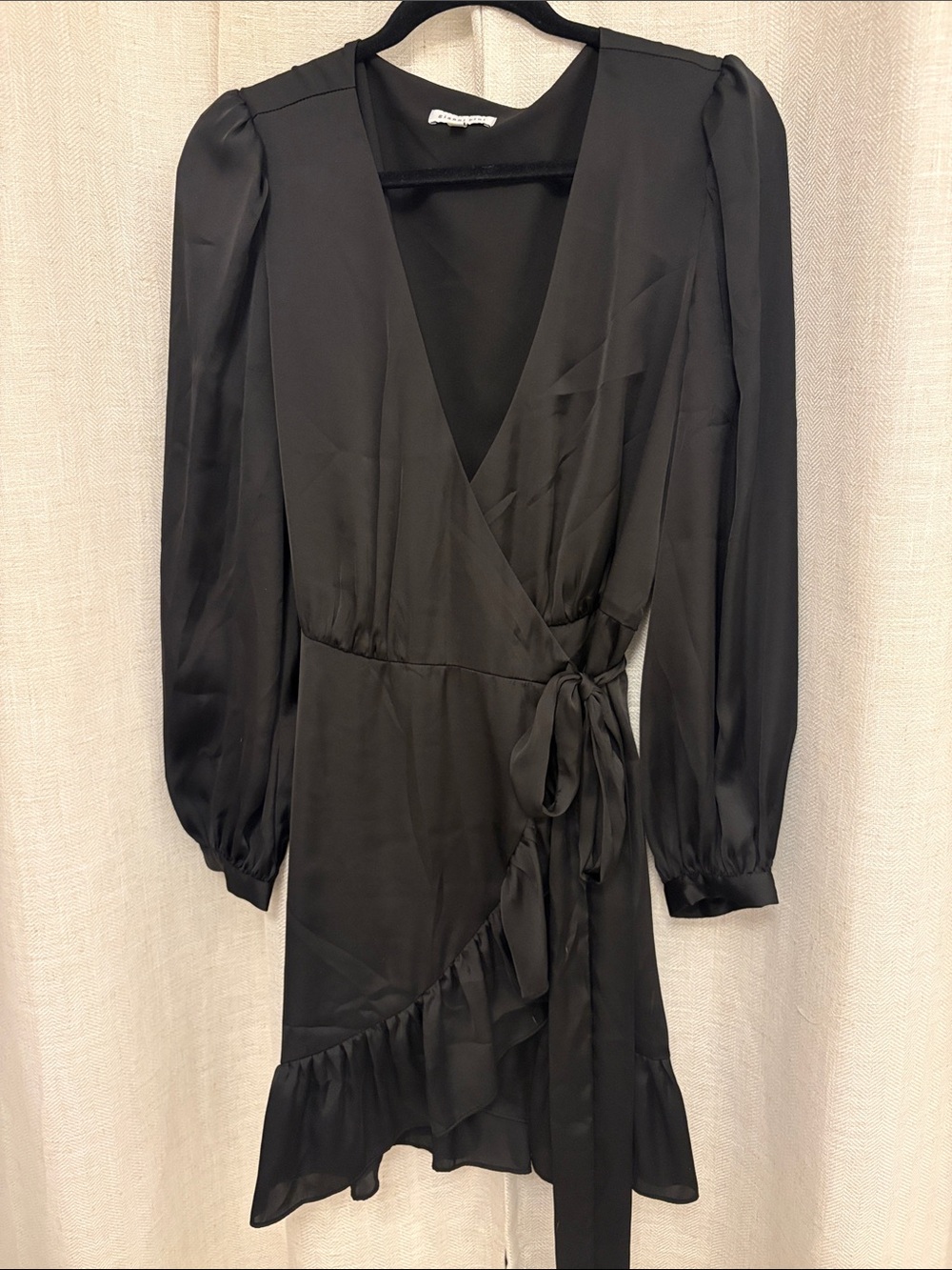 Gianni Bini Black Wrap Midi Dress with Tie Waist and Ruffle Hem
